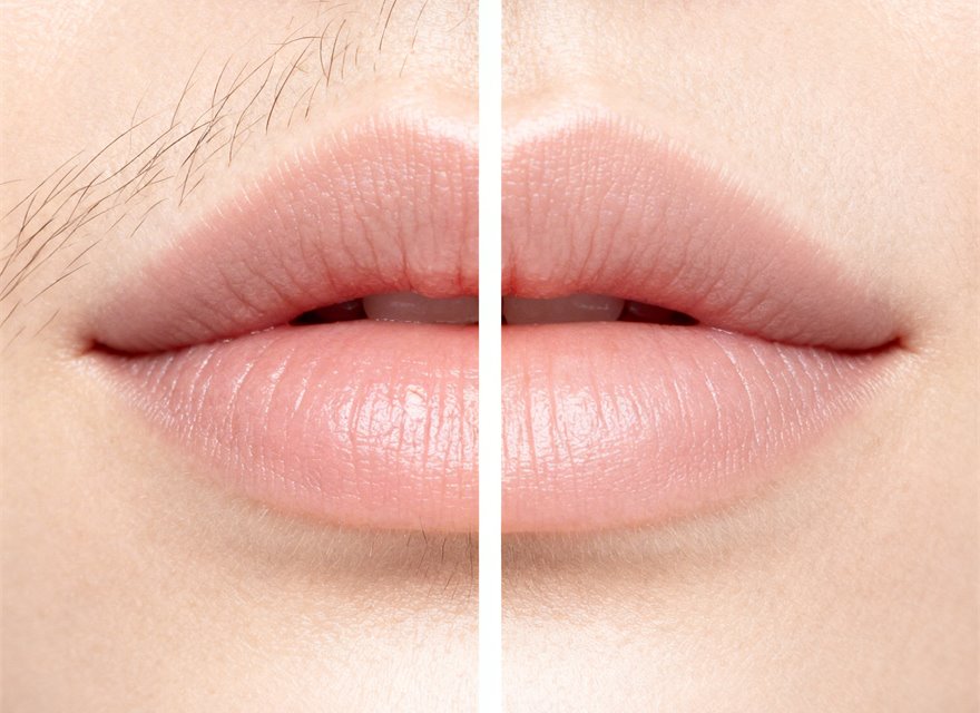 Upper lip before and after combination hair removal treatment